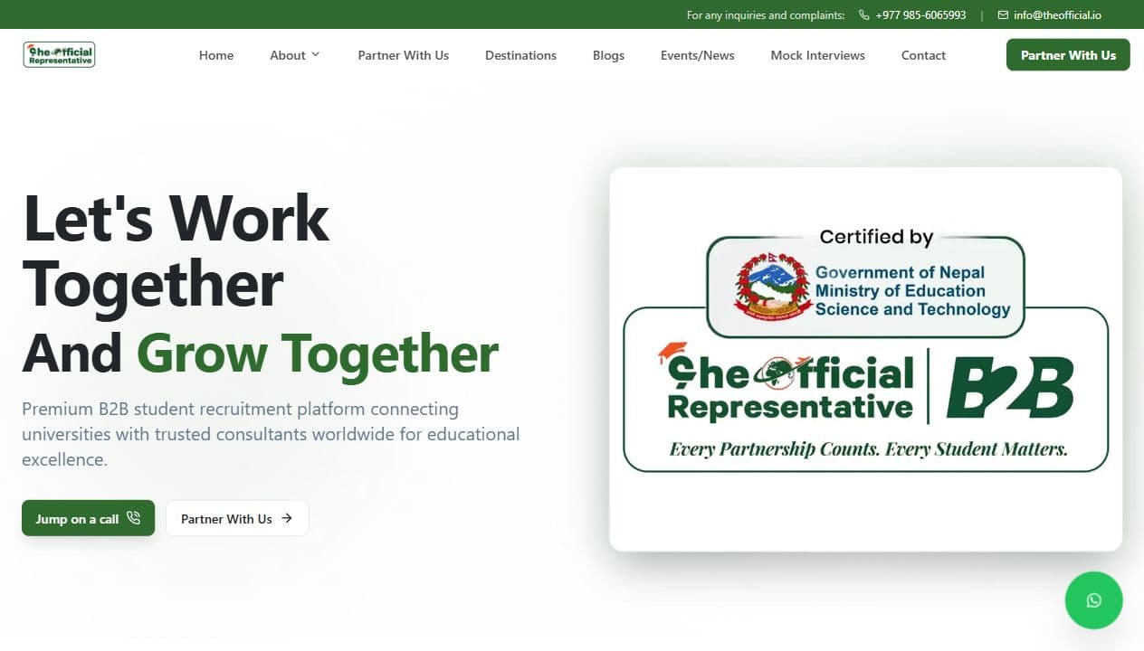 The official representative website preview